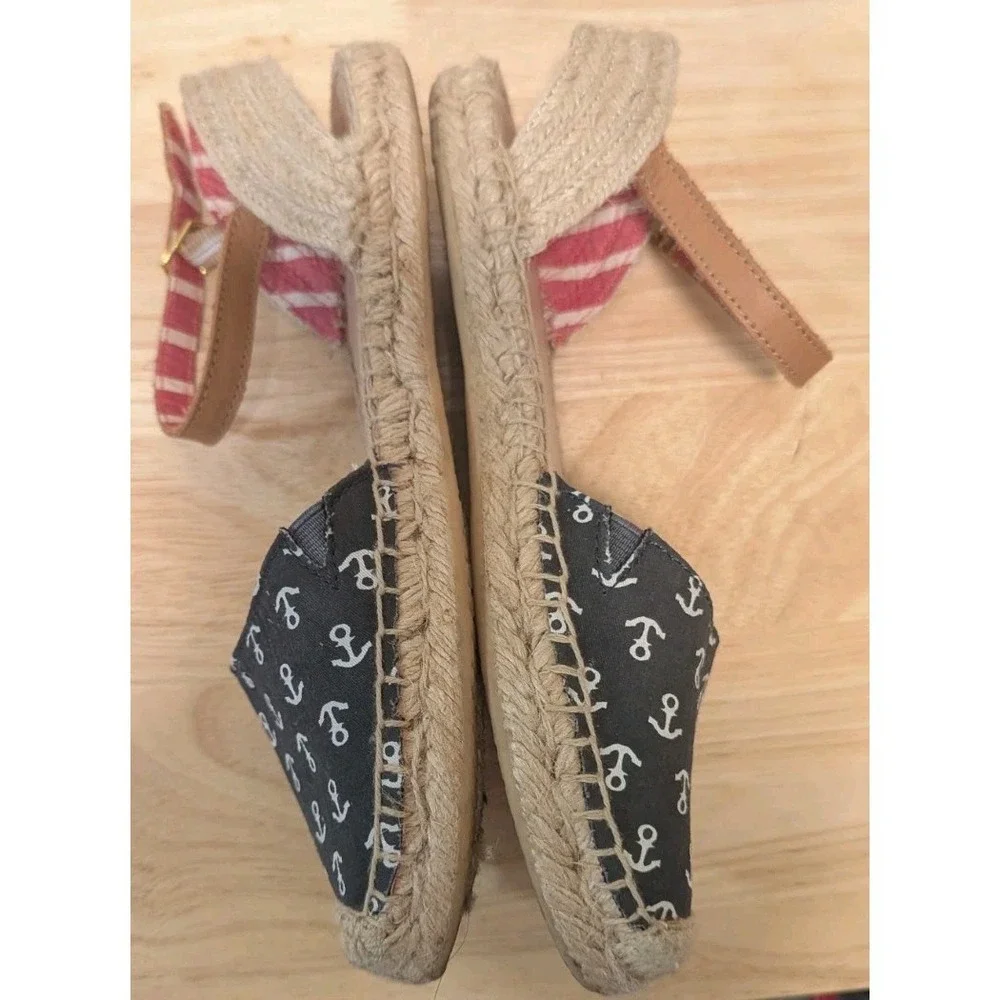 Sperry Top Sider 7.5 Hope Espadrilles Flats Navy Anchors Jute Rope trim Nautical